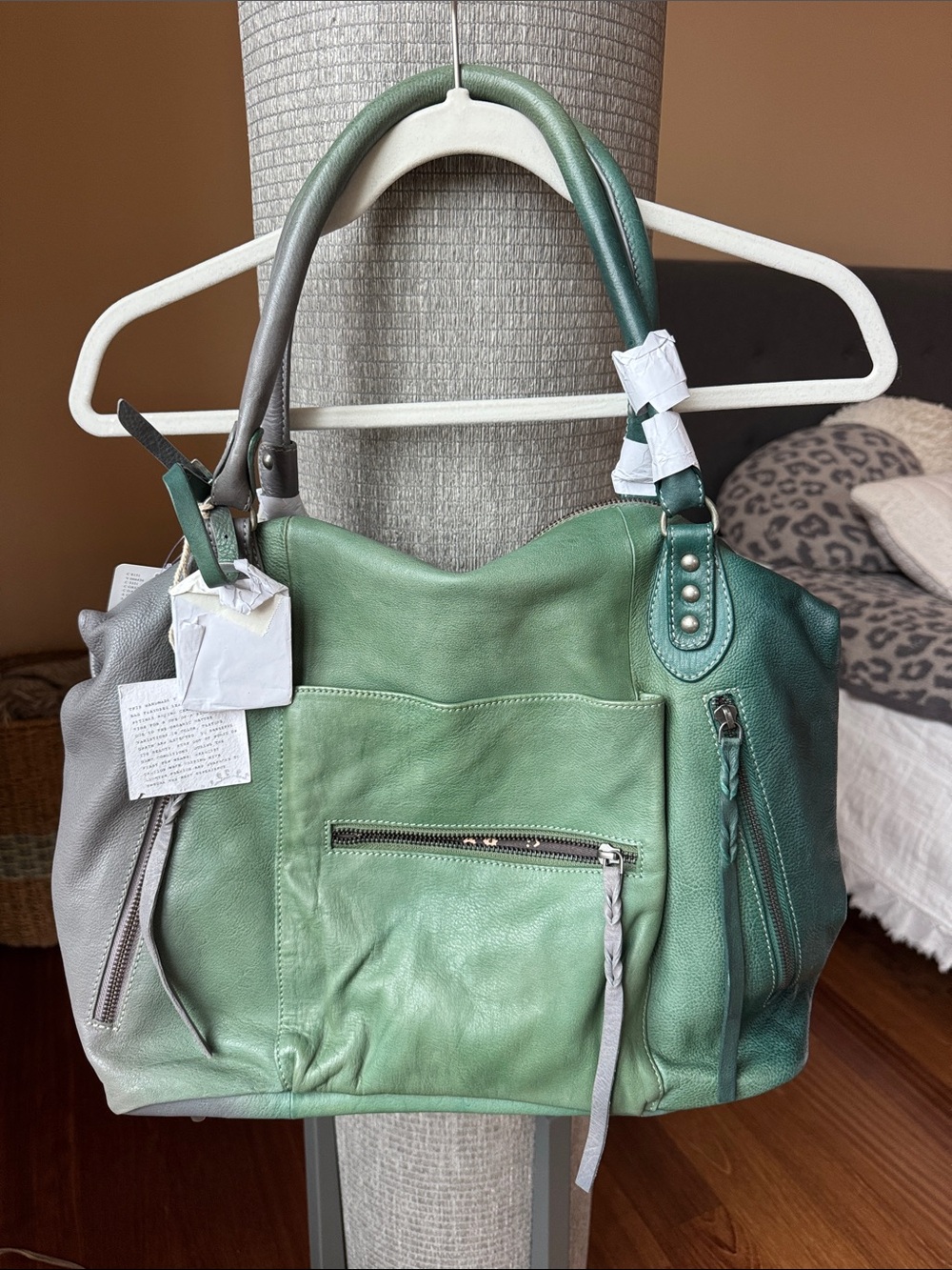 Free People Ombre Leather Emerson Shoulder Bag in Green and Gray - Picture 2 of 8
